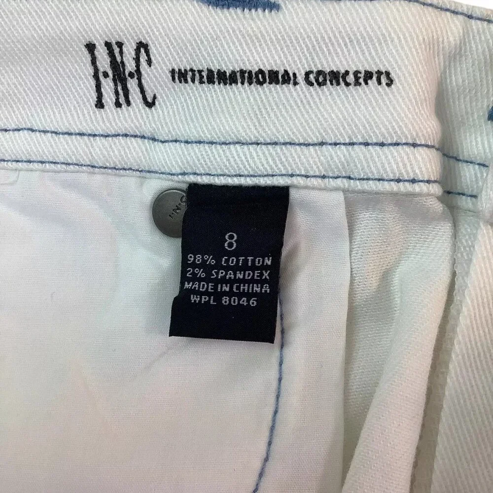 INC Denim Slim Fit Skinny Leg Low-Rise White Capri Jeans Womens Size 8 Stretch